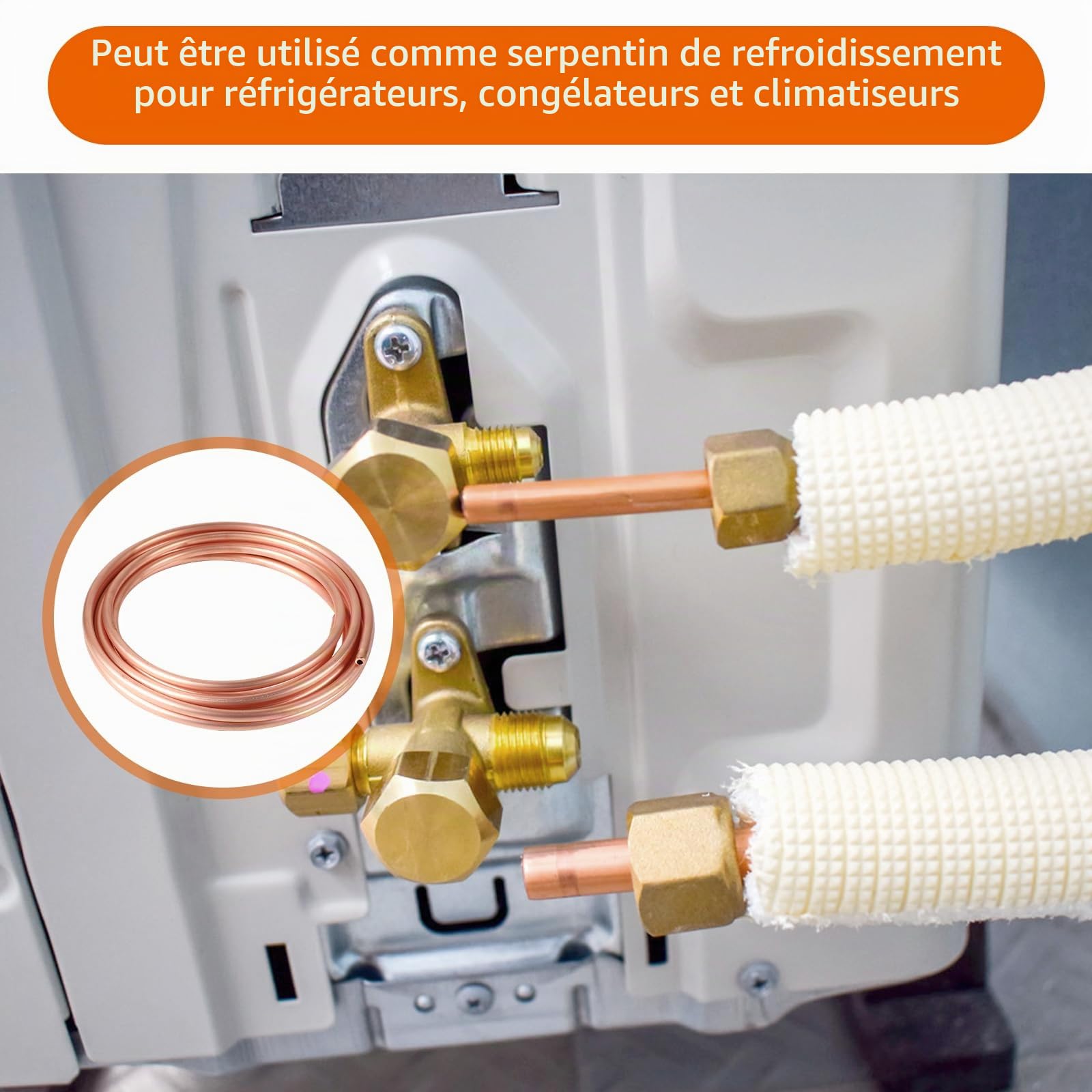 Tube rond en cuivre souple - Longueur : 5 m - Diamètre : 8 mm - Épaisseur : 1 mm - Pour générateurs, rails, appareils de commutation