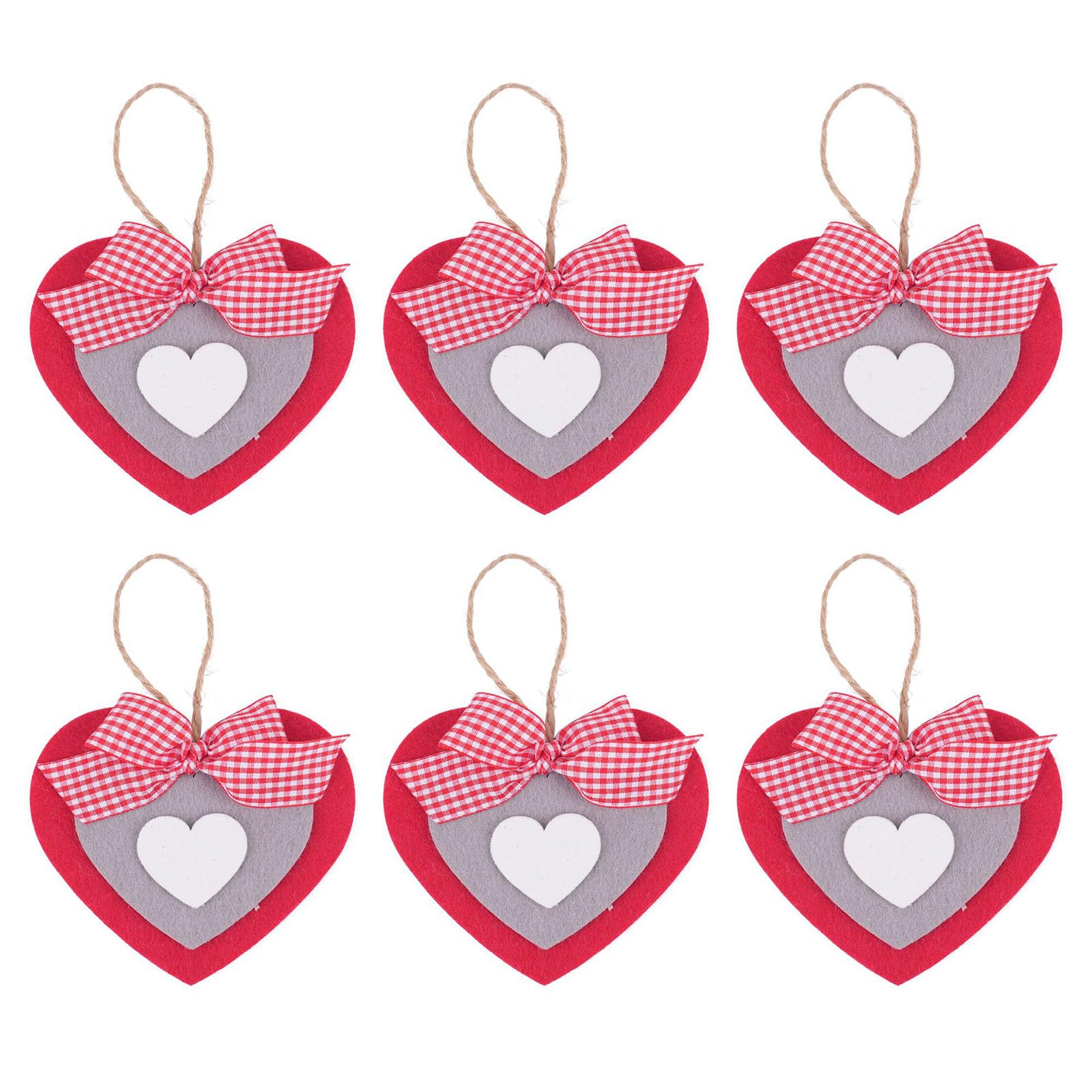 6Pcs Felted Heart Pendants Valentine ' s Day Ornament for Mantels Wall Tree Hanging Heart