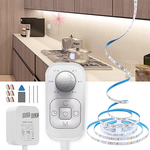 Miniatura 7 de Tira de luz LED con sensor de movimiento, con adaptador de enchufe UL FCC, controlador multifuncional, atenuador y temporizador, luces debajo del