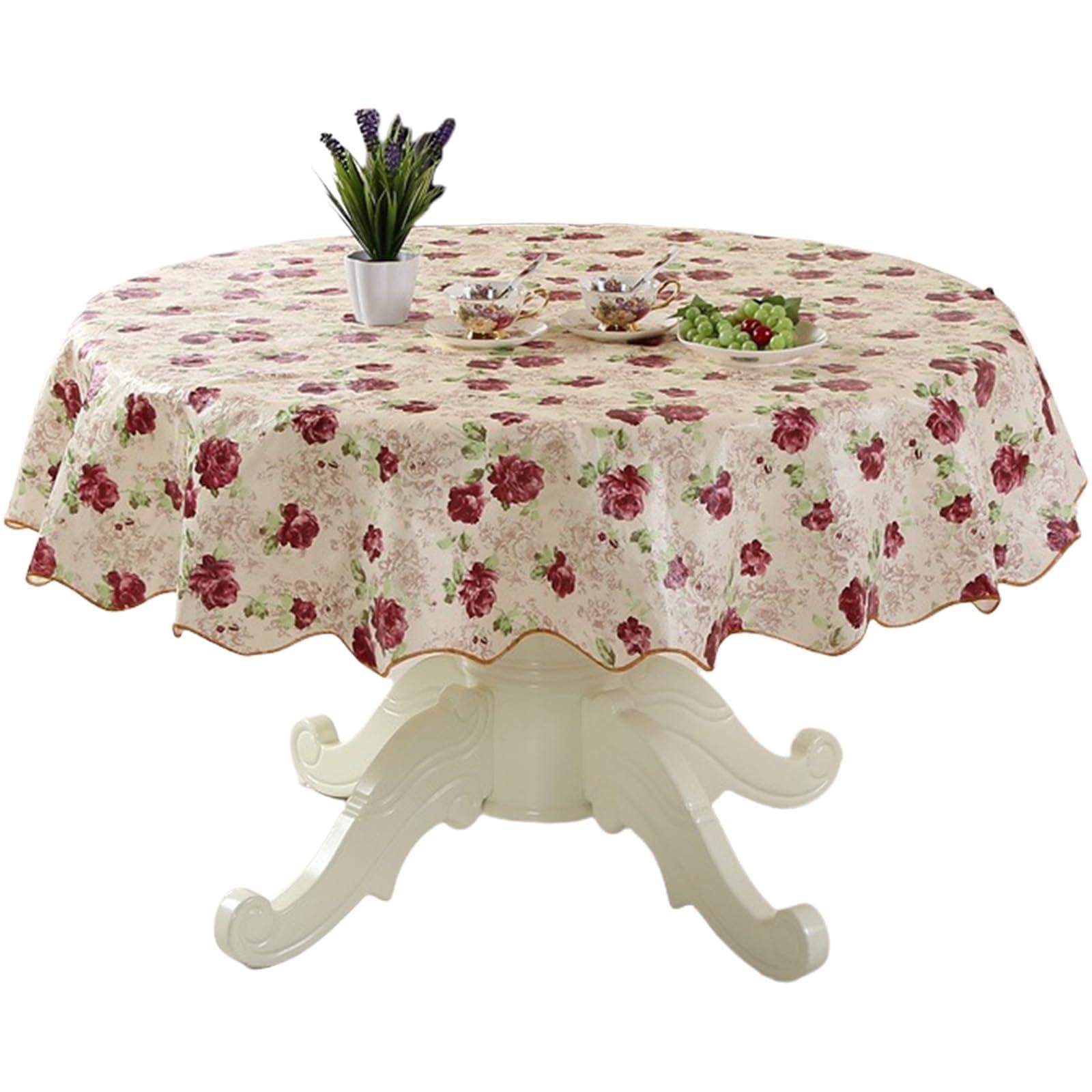 Carotoe H Stylis Pvc Round Tableclot Oilproof Waterproofs Wit Floral Patterns Table Covers For Ome And Cafes Use Table Covers Floral Tableclot