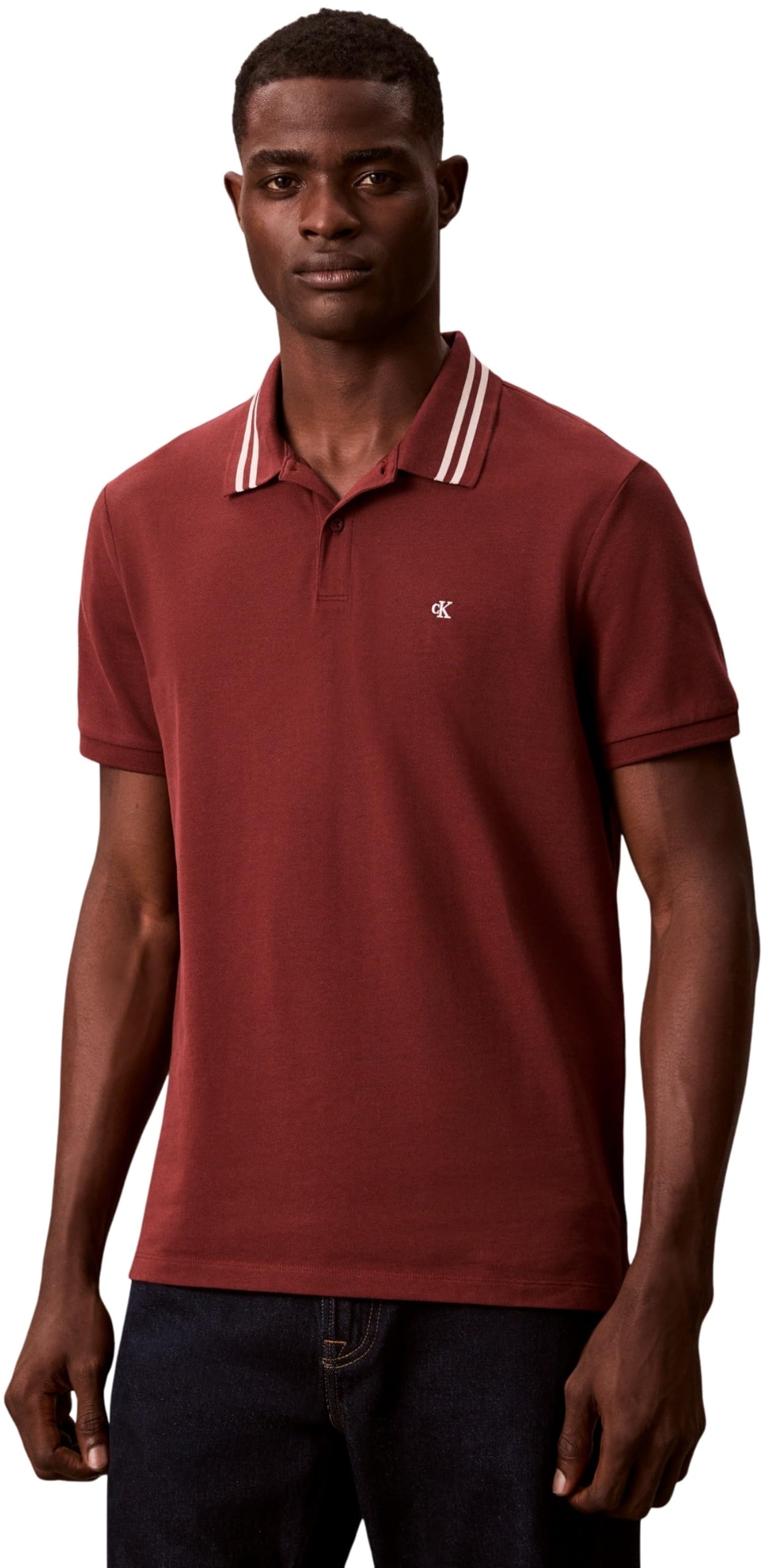 Calvin Klein Uomo Maglietta Polo Maniche Corte Monogram Pique Tipped in Cotone