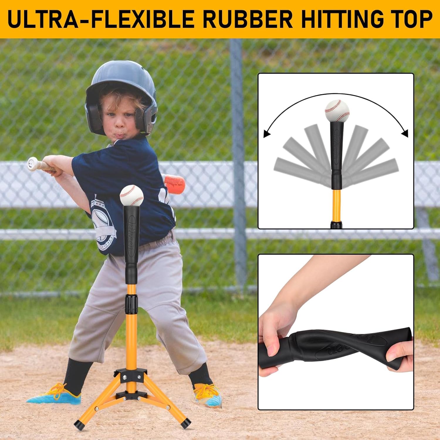 BOOSTEADY Baseball Batting Tee Portable, Hauteur Réglable Trépied de Softball, Tee de Frappe de Baseball Pliable, Tees d'Entraînement de Base-Ball avec Sac de Transport