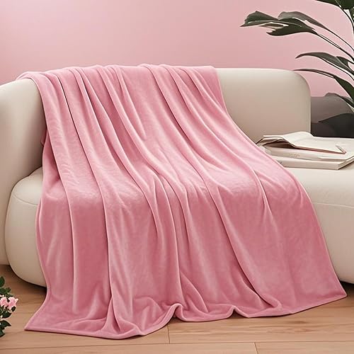 Twin Fleece Blankets for Women, Silky Flannel Fuzzy Blanket for All Season, Cozy Lightweight Blanket for Couch, Bed, Sofa, 60" x 80", Pink, Twin