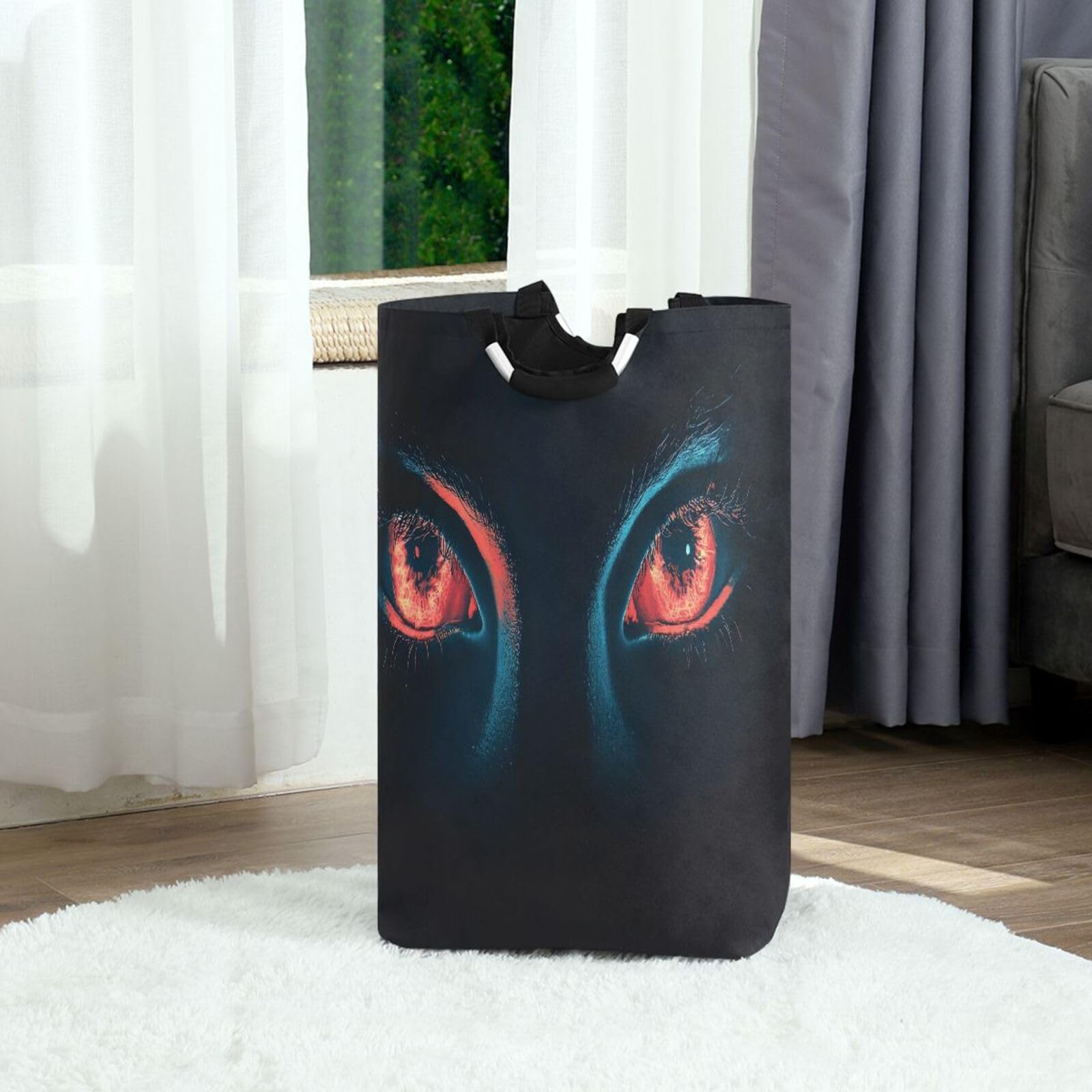 Jihqo Laundry Hamper Basket Dark Night Fire Eyes Collapsible Nursery Storage Bin Waterproof Clothing Baskets for Home Bedroom Bathroom Washing Room