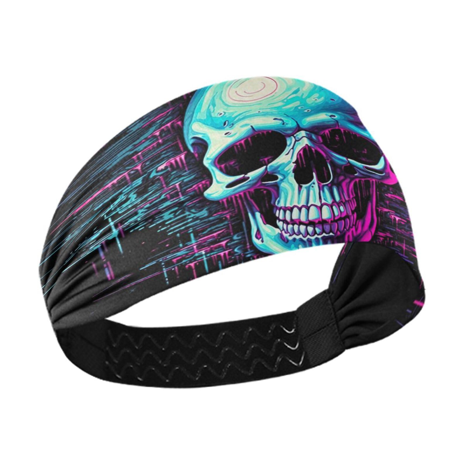 CZXW Digital Skull Headband for Women Hair Non Slip, Soft Elastic Hair Bands Fashion Wide Headbands for Exercise Yoga Workout