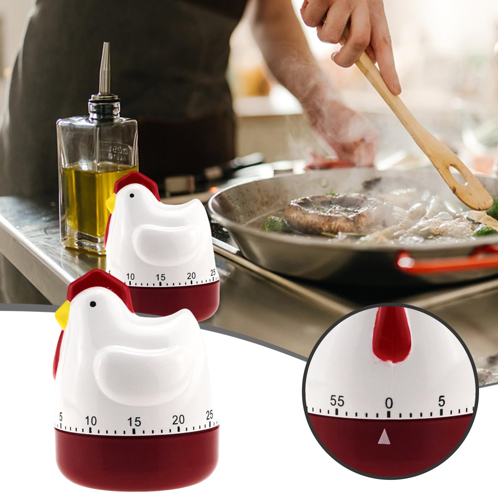 Timer da cucina a forma di gallina, timer digitale, timer da cucina, meccanico, gallina divertente per cucinare e studiare (A