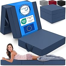 ELONEO Folding Mattress, 3-Part Folding Extra Thick Foam (15 cm), Washable, Intervertebral Cube, Folding Mattress, for Adults, Single (Blue, 75 x 195 x 15 cm)