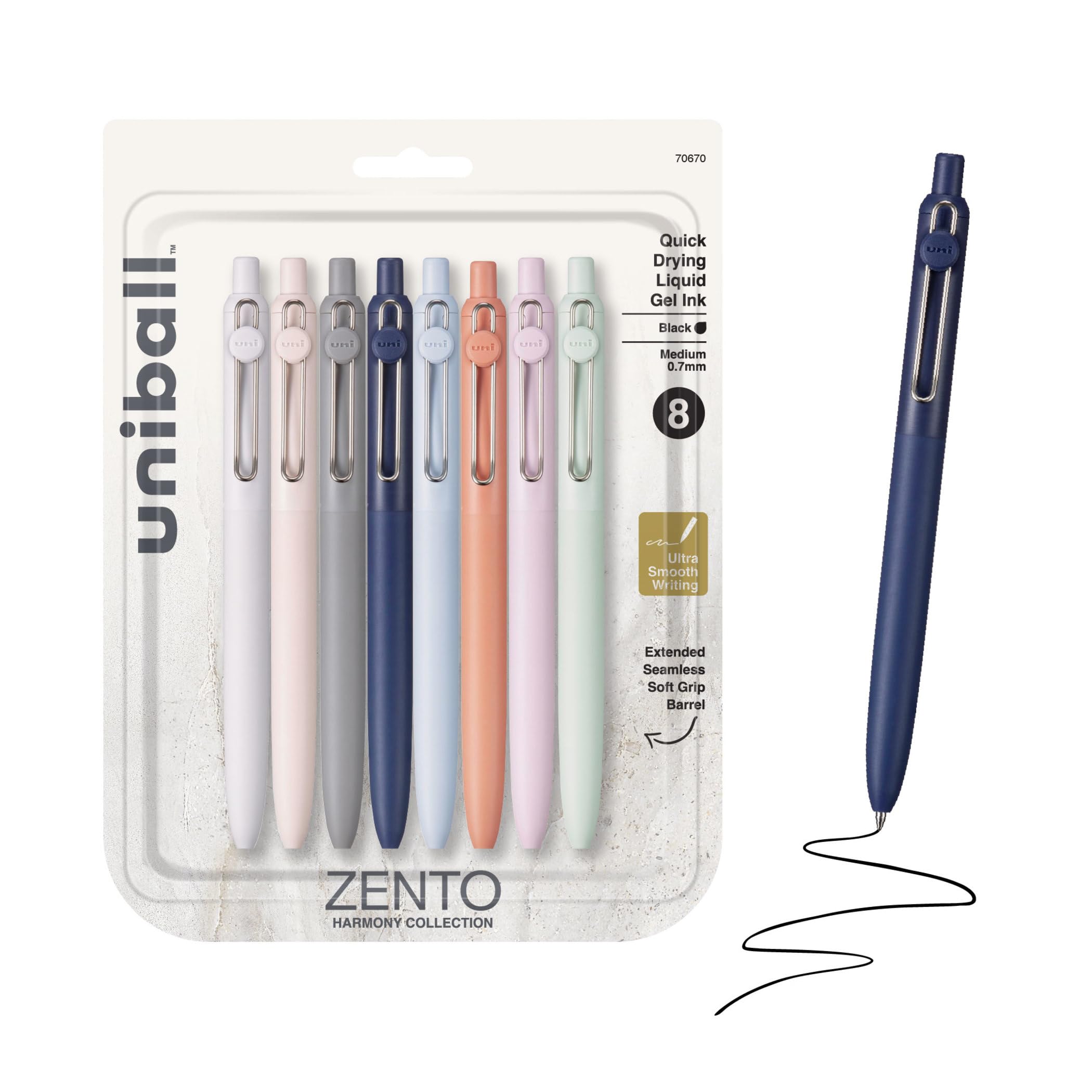Uniball Zento Gel Ink Rollerball Pens, 8 Black Medium Point Smooth