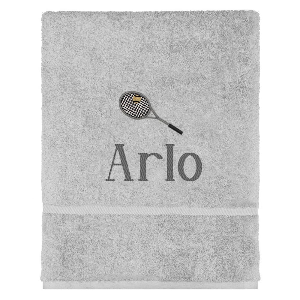 Teddyt's Silver Grey Personalised Tennis Embroidered Design Hand Towel (Silver Grey)