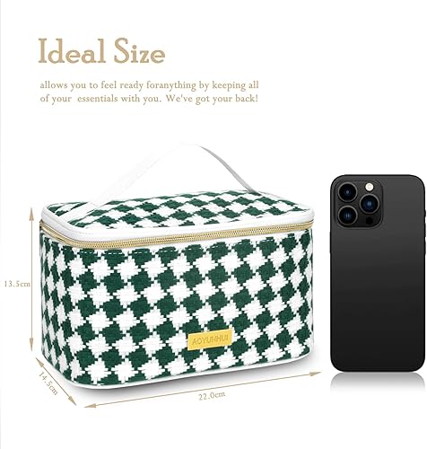 Miniatura 10 de AOYUNHUI Bolsa de maquillaje, bolsa de cosméticos portátil con asa, bolsa de gran capacidad, bolsa con cremallera, organizador de cosméticos de