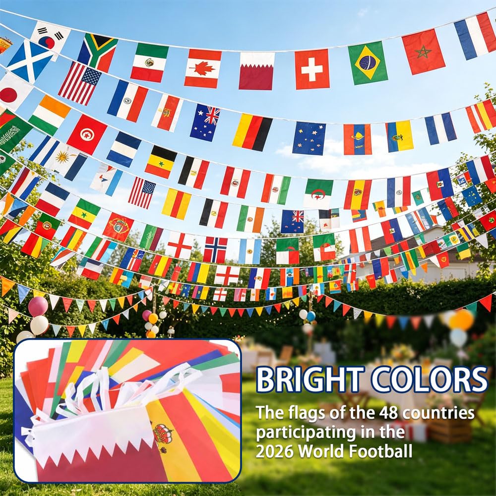 Banderines de 2026 Fútbol de Copa Mundial, Banderas de Mundo 48 Países, Artículos para Aficionados al Fútbol del Mundial 2026, para Fiestas de Fútbol, Bares (14 * 21CM)
