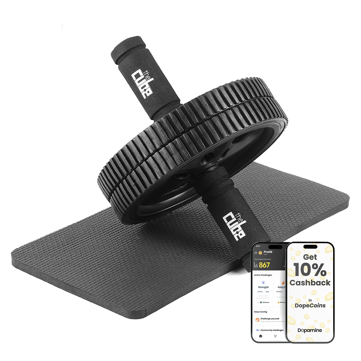 Sponsored Ad - The Cube Club Dual Abdominal Exercise Ab Blaster Fitness Roller With 6 Mm Knee Mat For Abs Workouts|Indoor Ab Wheel Equipment For Core Strengthening With 6 Month Warranty (Weight- 600 Gram), Black