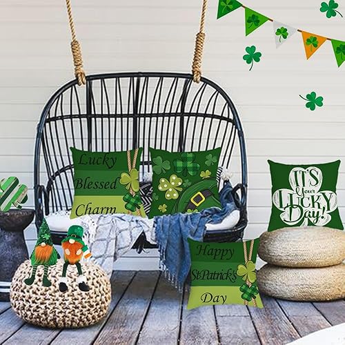 Miniatura 4 de Juego de 4 fundas de almohada del Día de San Patricio de 18 x 18 pulgadas, fundas de almohada de terciopelo verde con trébol de la suerte, fundas de