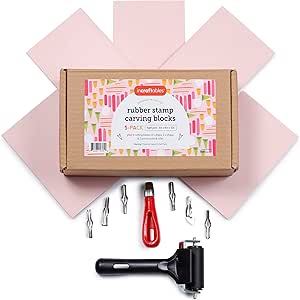 Incraftables Linocut Block Printing Kit – Includes 5 Soft 4" x 6" Rubber Blocks and Carving Tools – Complete Rubber Stamp Making Kit for Beginners, Artists &amp; DIY Crafts