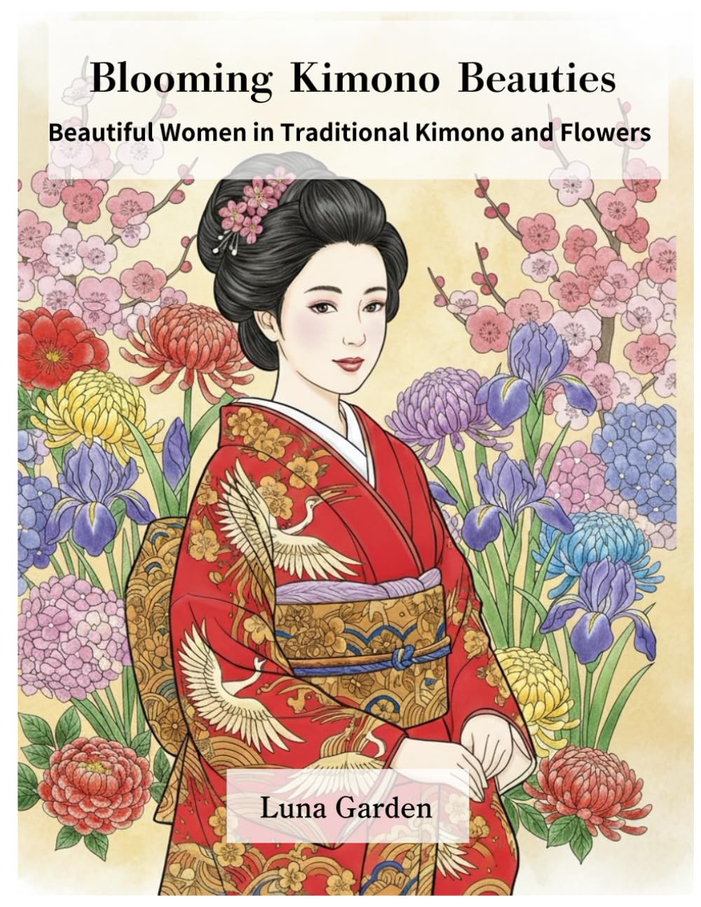 Blooming Kimono Beauties: Beautiful Women in Traditional Kimono and Flowers (Japanese Serenity Coloring Series)
