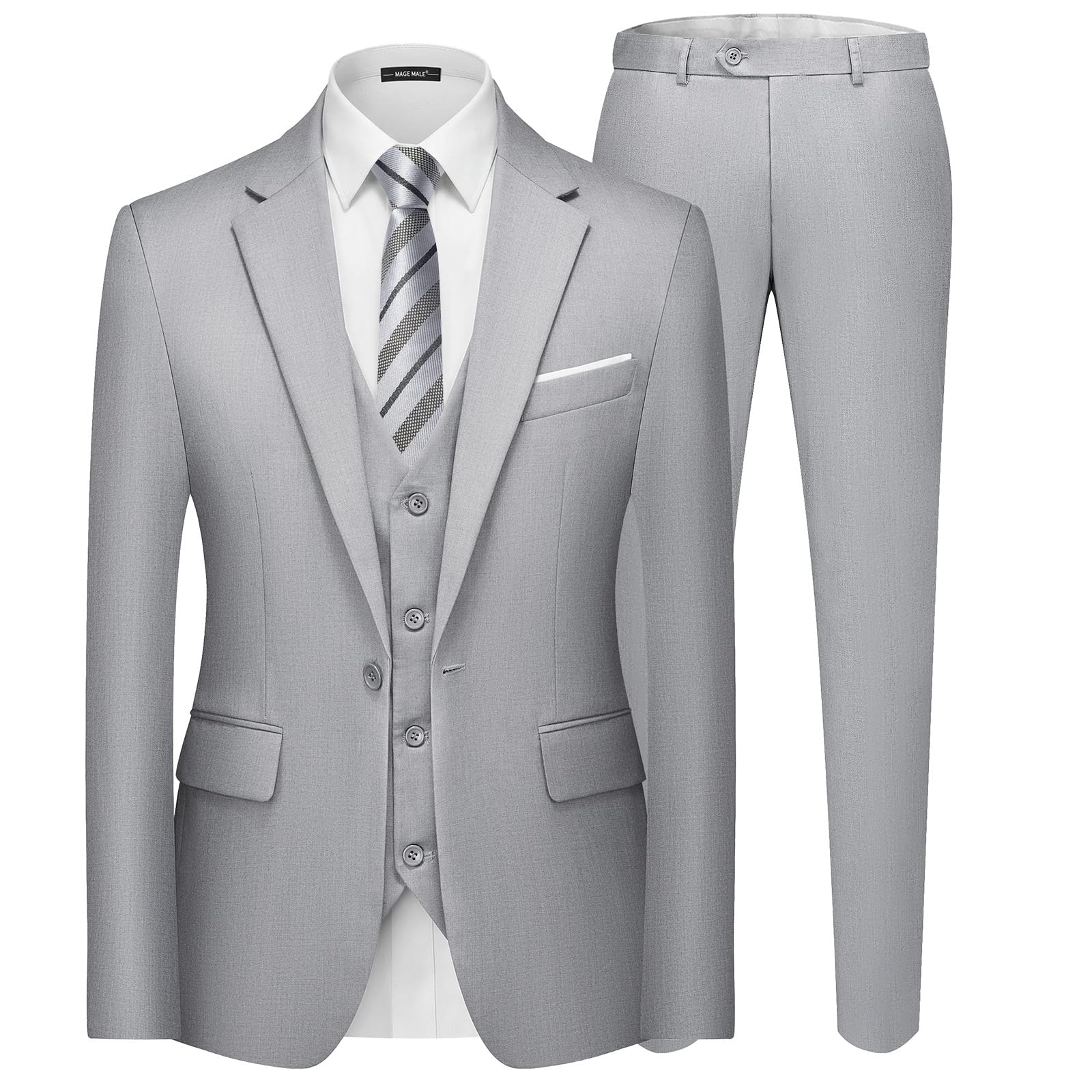 MAGE MALE Men's 3 Pieces Suit Elegant Solid One Button Slim Fit Single Breasted Party Blazer Vest Pants Set