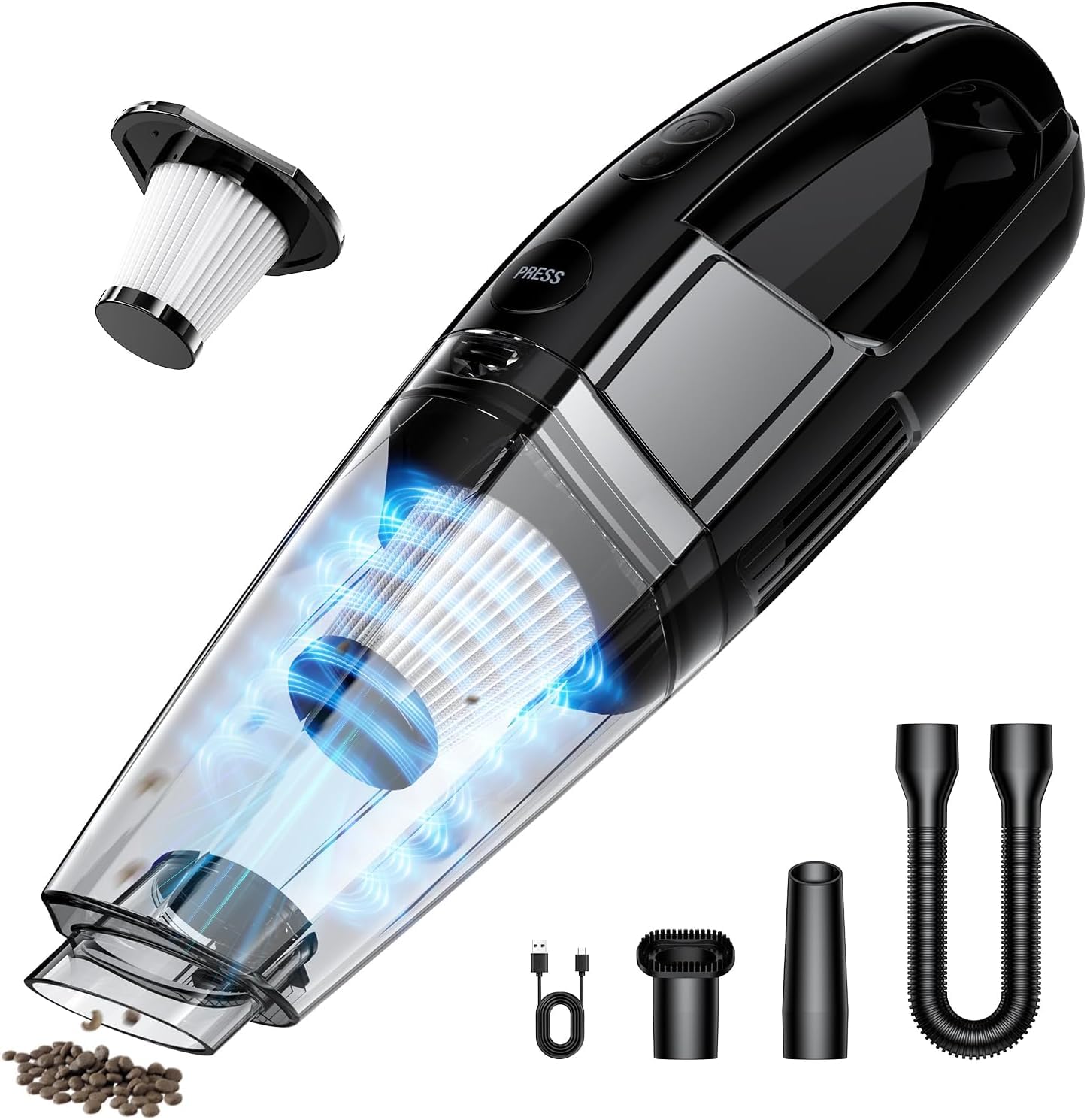 Eguink Handheld Vacuum Cordless 7000Pa Suction | Car Vacuum Portable with 650mL Dustbin | 1.43lbs Ultra-Light | 25-Min Runtim | Rechargeable