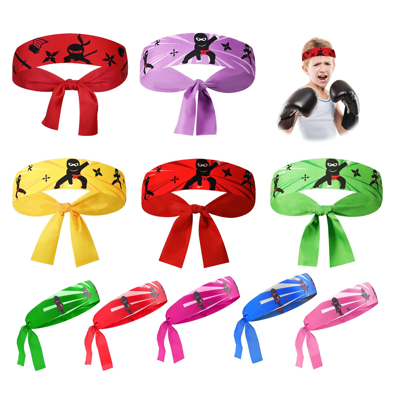 Joysuelly 10 Stück Ninjas Party Stirnband Set, Ninja Stirnband Kopfband, Ninjago geburtstagsdeko Party Zubehör Mitgebsel Gastgeschenke ür Karate Halloween Geburtstagsparty Geburtstag Deko