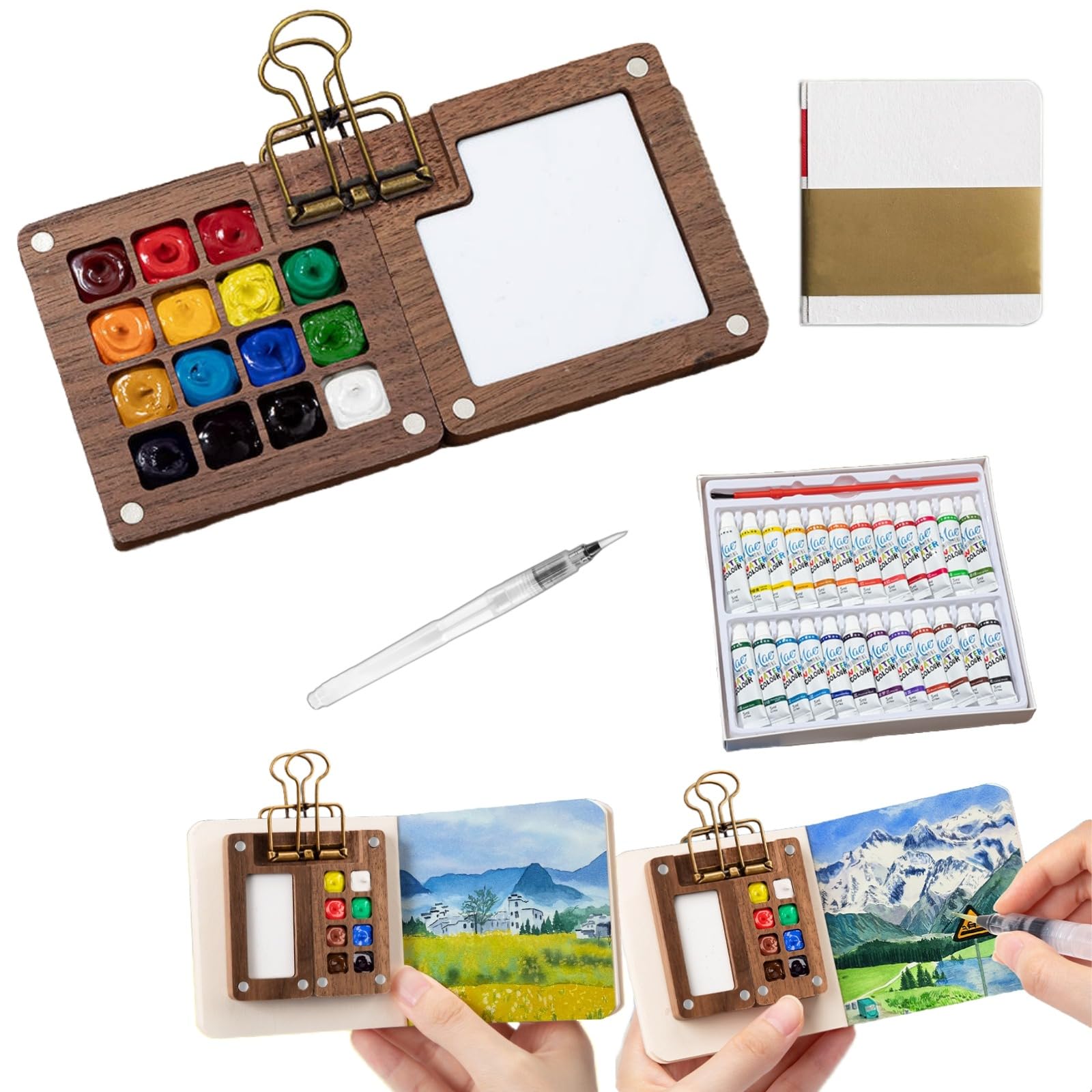 Mini Kit De Acuarela Portátil Tobios – Estuche De Viaje Con 12 O 24 Colores, Cuaderno Y Pincel, Ideal Para Pintar Al Aire Libre O En Cafeterías
