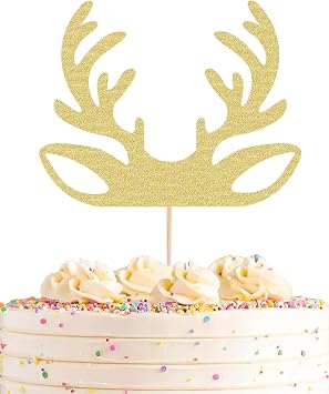 Deer Antler Cake Topper - Gold Glitter Deer Antler Birthday Party Cake decorations Supplies, for Baby Shower/ 1st Birthday Party/Baby Party Photo Booth Props
