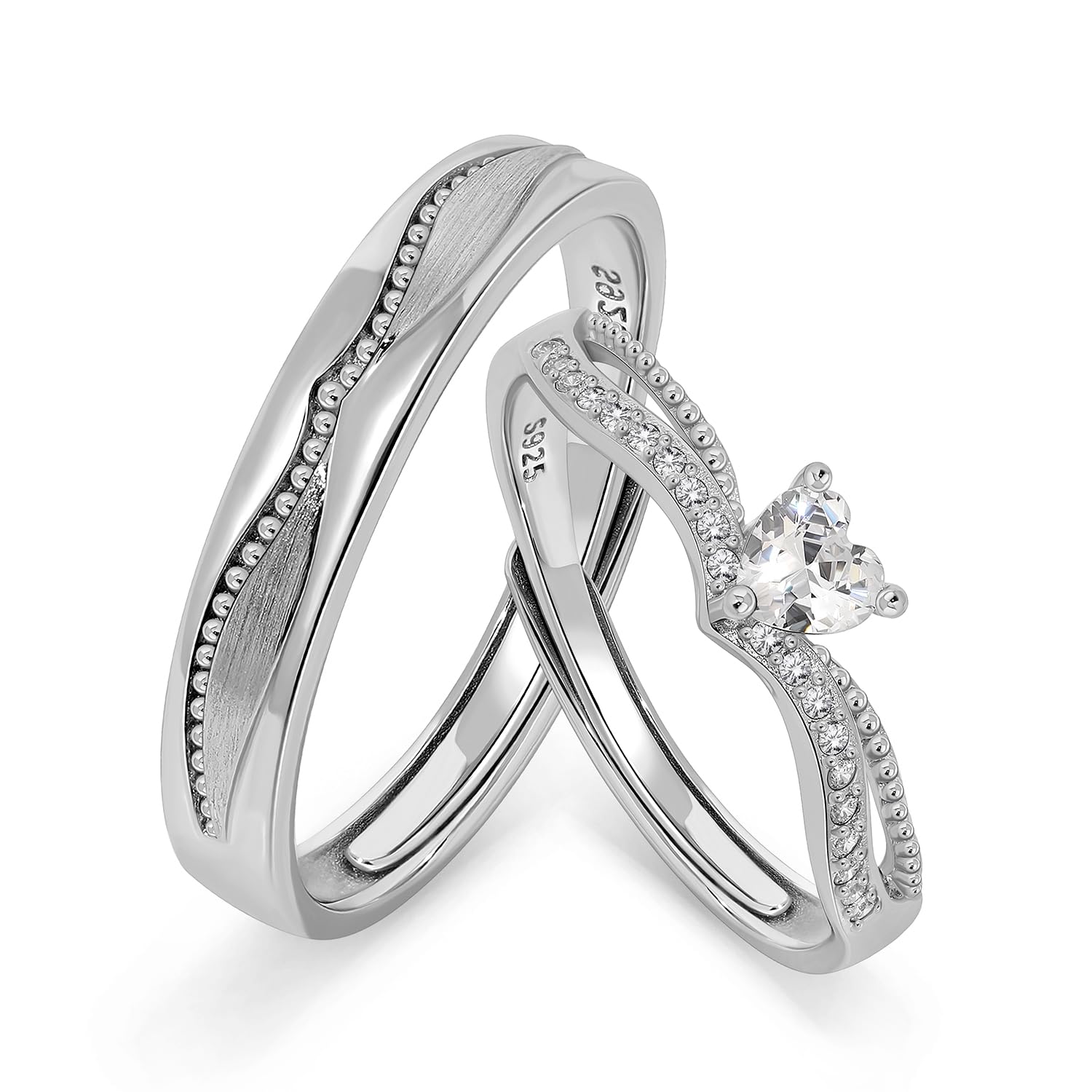 Meissa Plata de Ley 925 Pareja Anillos de Boda Juego de 2 Ajustable Hombre Mujer Anillos de Compromiso Regalos para Parejas de Aniversario Joyería, Conjunto de Dos Anillos