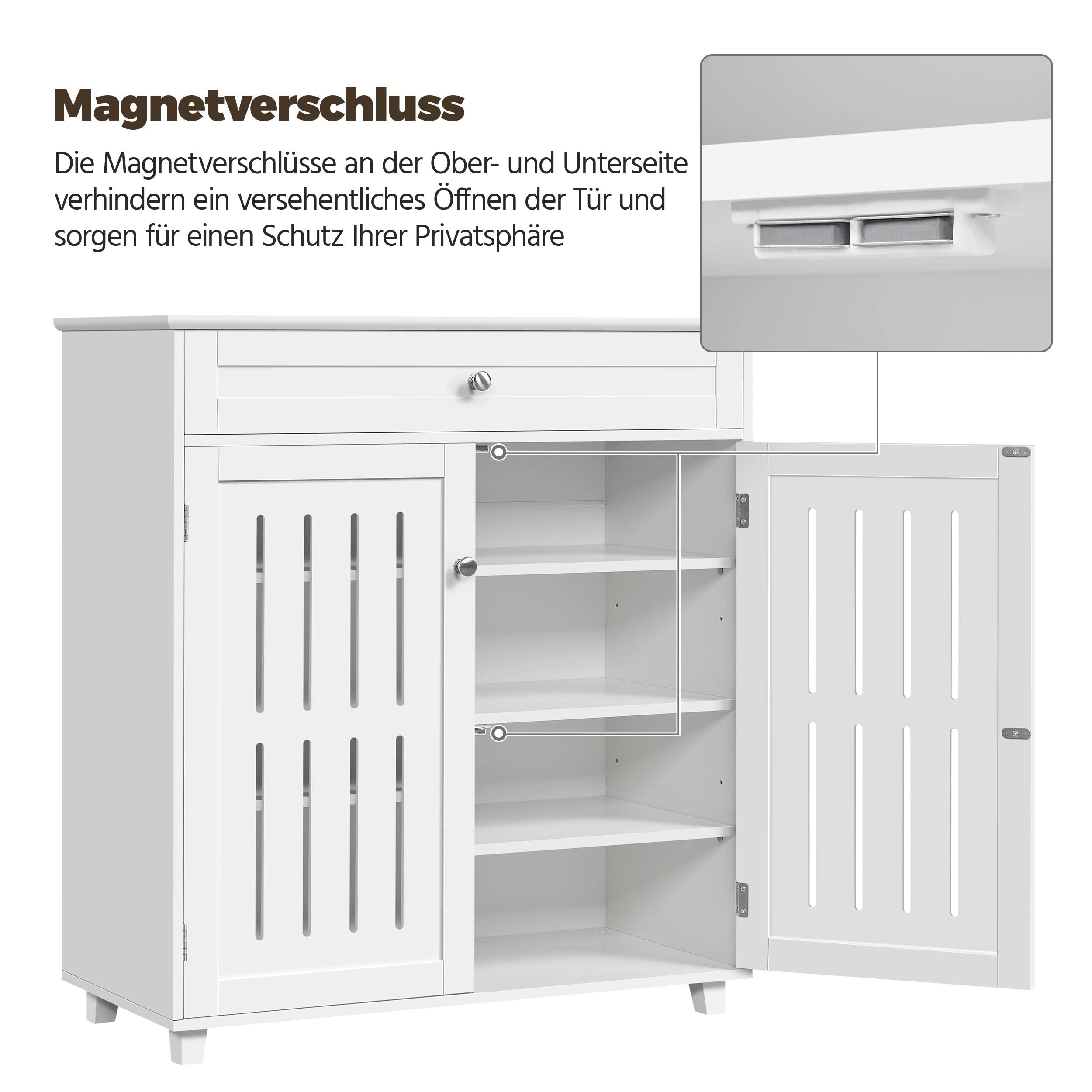 Yaheetech Schuschrank Schuhregal mit 1 Schublade und 2 Türen, Schuhablage | Verstellbare Einlegeböden Schuhkipper 4 Ablagefächer Holz Schuhkommode für High Heels/Stiefel, 78 × 37 × 85,5 cm Weiß