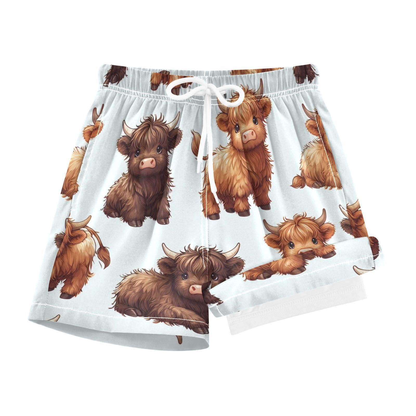 YANENDIE Boy Swim Trunks with Compression Liner Highland Cows Boys Swim Shorts Quick Dry Beach Shorts
