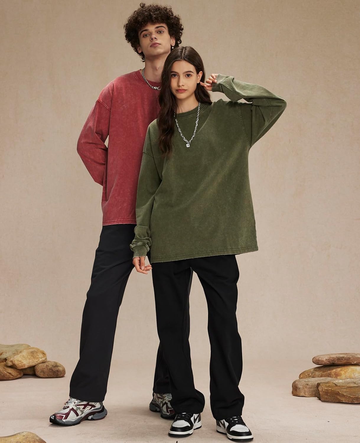 KEEPSHOWING Men's Oversized T Shirts Long Sleeve Shirts for Men Vintage Acid Wash Comfort Colors Crewneck Sweatshirt - Image 4