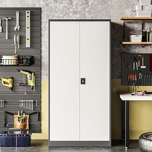 Miniatura 28 de Armario de almacenamiento de metal con ruedas, armario de almacenamiento con cerradura de 73 pulgadas con 2 estantes ajustables y 1 cajón para Negro