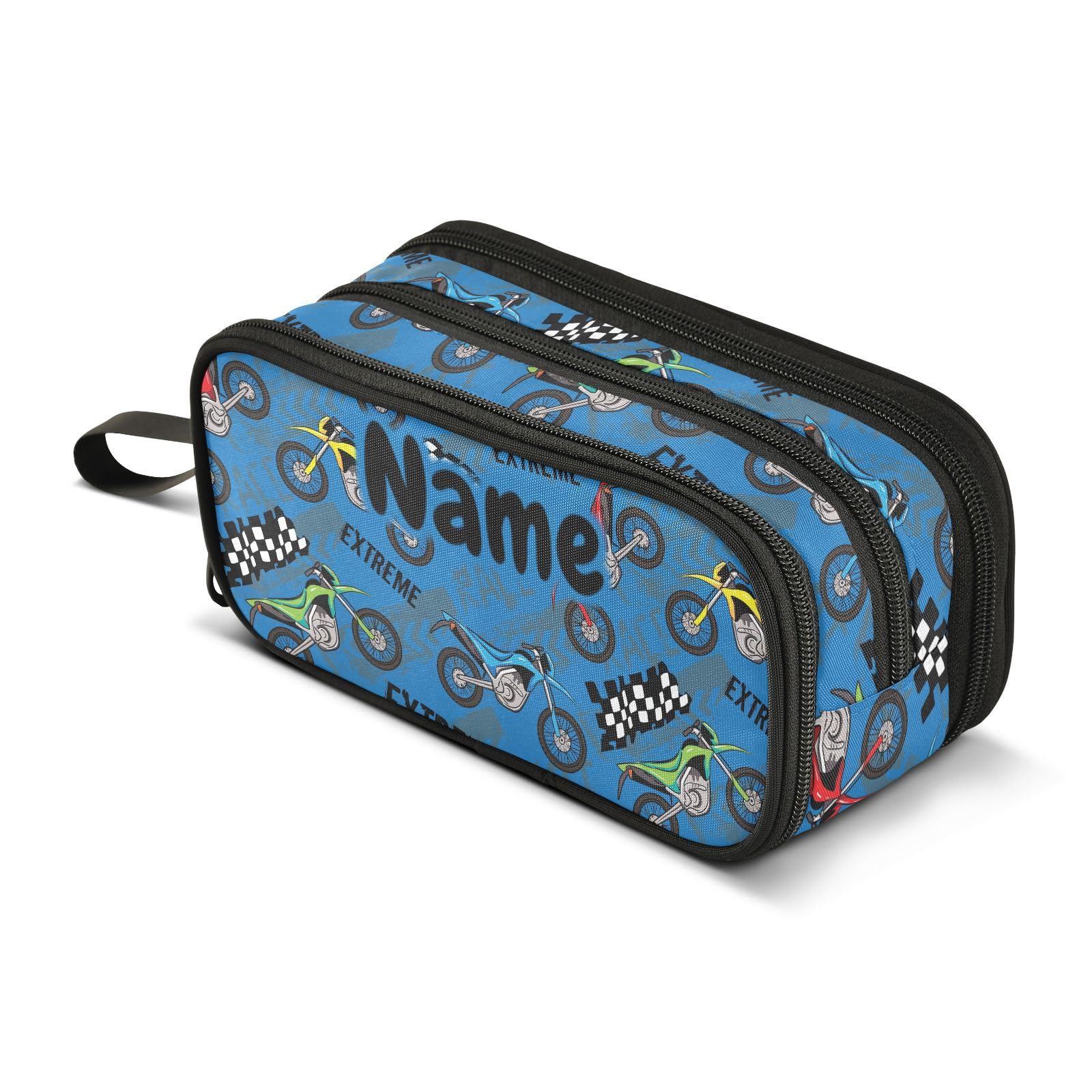 Mnsruu Custom Name Colorful Motorcycle Pencil Case Boys Girls Personalized Pen Bag School Office Stationery Organizer Pencil Pouch Holder Kids Teens Adults