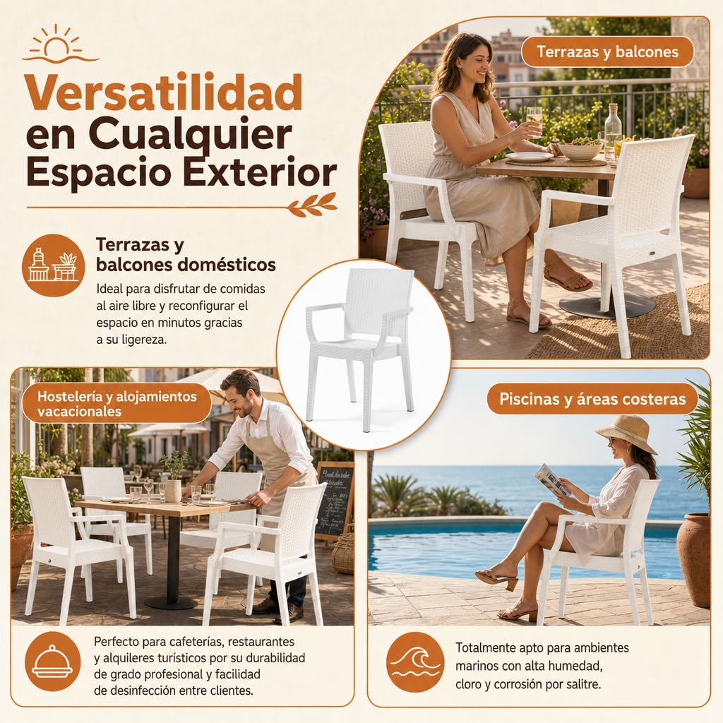 Sillón de Jardín Exterior Efecto Ratán | Resistente y Ligero | Blanco