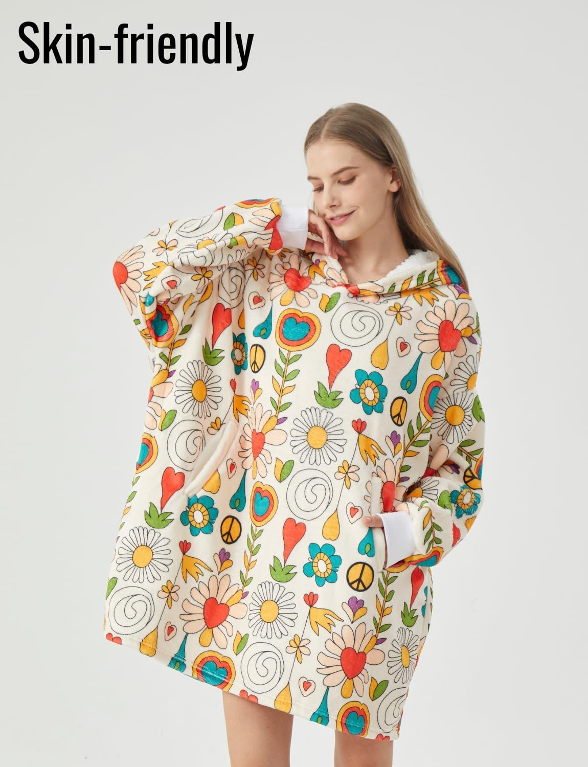 Hippie Gifts, Hippie Blanket Hoodies for Women Men Coworker, Oversized Flannel Hooded Blankets, One Size Fits All