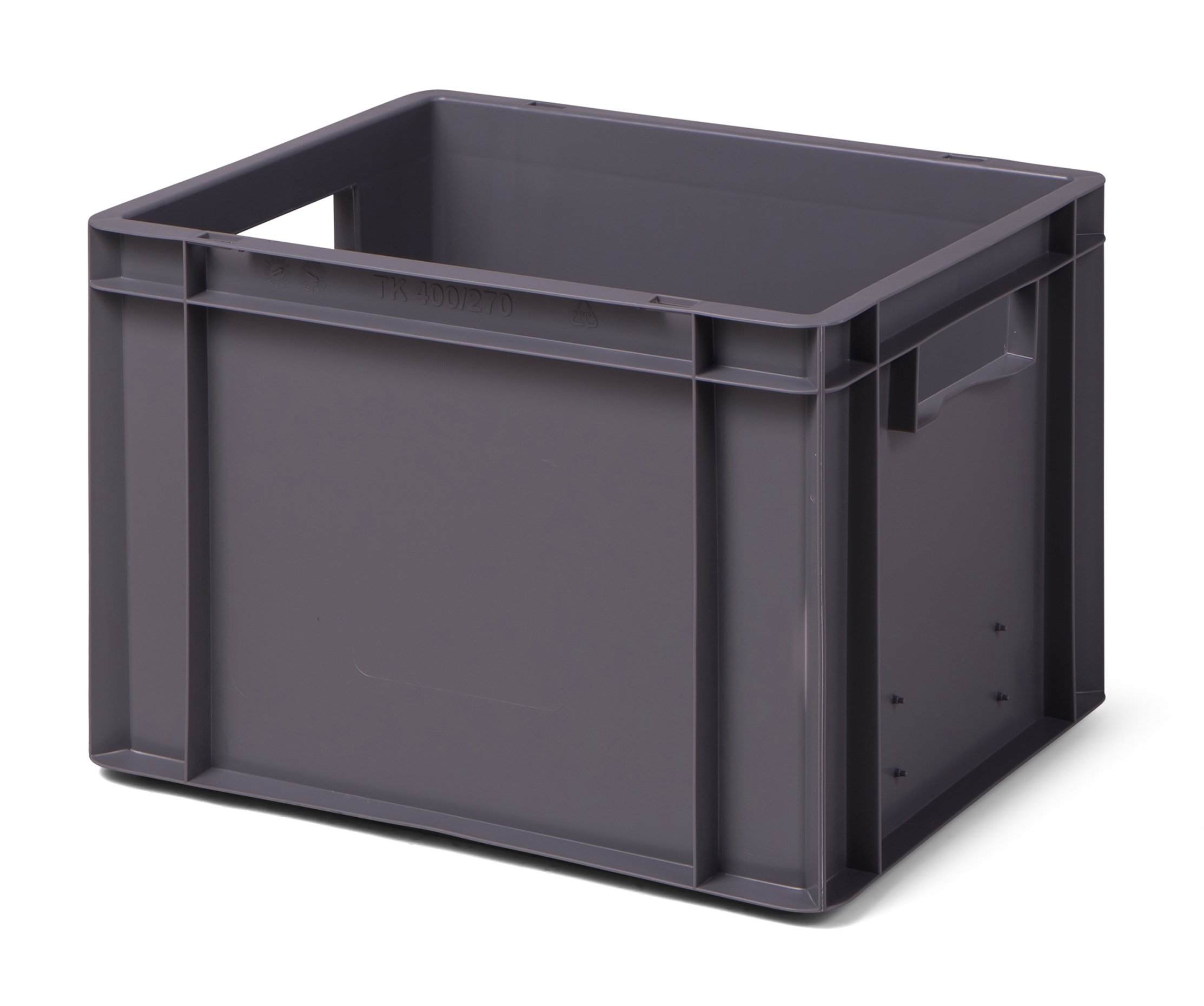 1a-TopStore 4 Stk. Transport-Stapelkasten TK427-0, grau, 400x300x270 mm, PP, 23 Liter, 40 kg, lebensmittelecht, made in Germany, Industriequalität