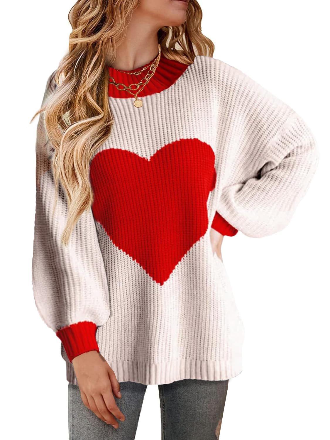 Love Heart Printed Thickened Long-sleeved O Neck Fashion Oversized Street Jumper Sweater main image 0