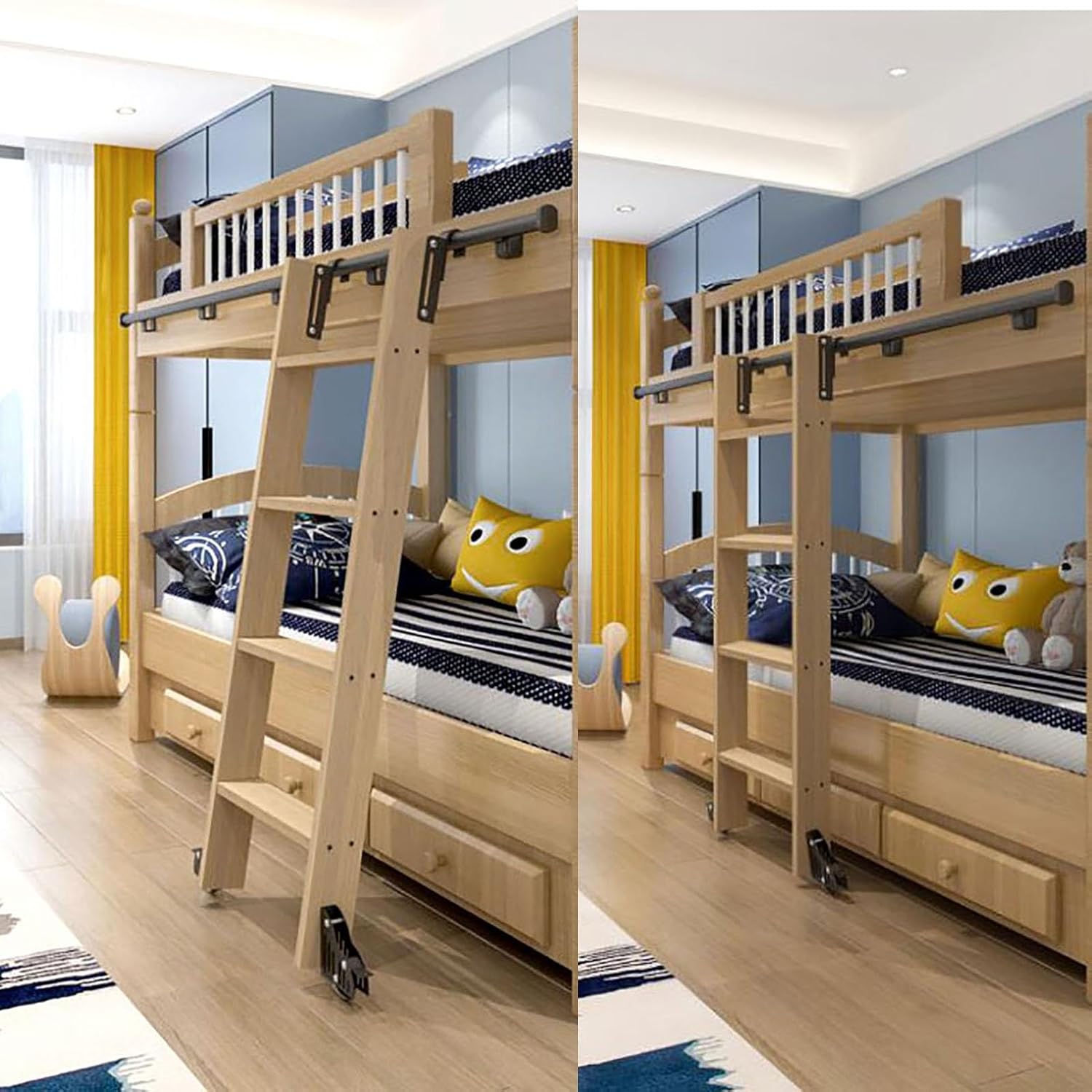 Adjustable Sliding Library Ladder Hardware Kit with Casters, Metal Step Rods & Cap Nuts - Perfect for DIY Library Ladders, Easy Installation, No Ladder Included