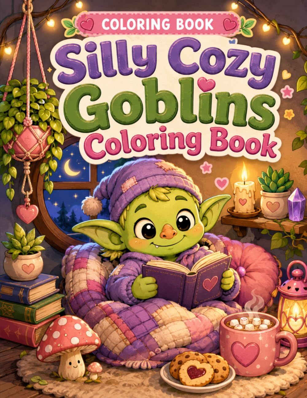Silly Cozy Goblins Coloring Book: Cute Funny Goblin Scenes with Cozy Blankets, Snacks, Mushrooms and Hidden Charms