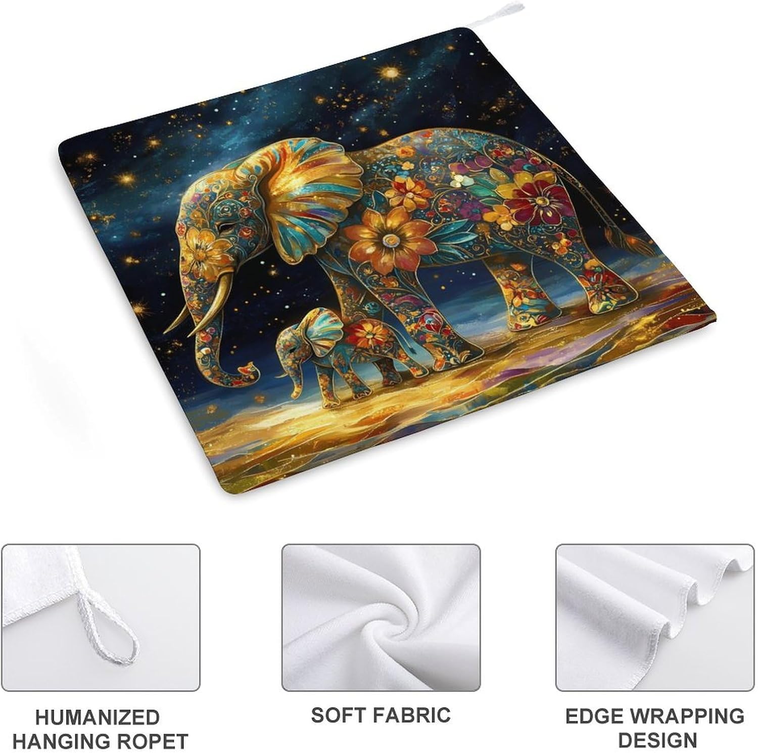 Wild Elephant Mom Flower Towel Hand Towels Decorative Towel for Bathroom Kitchen Shower Gym 4PCS