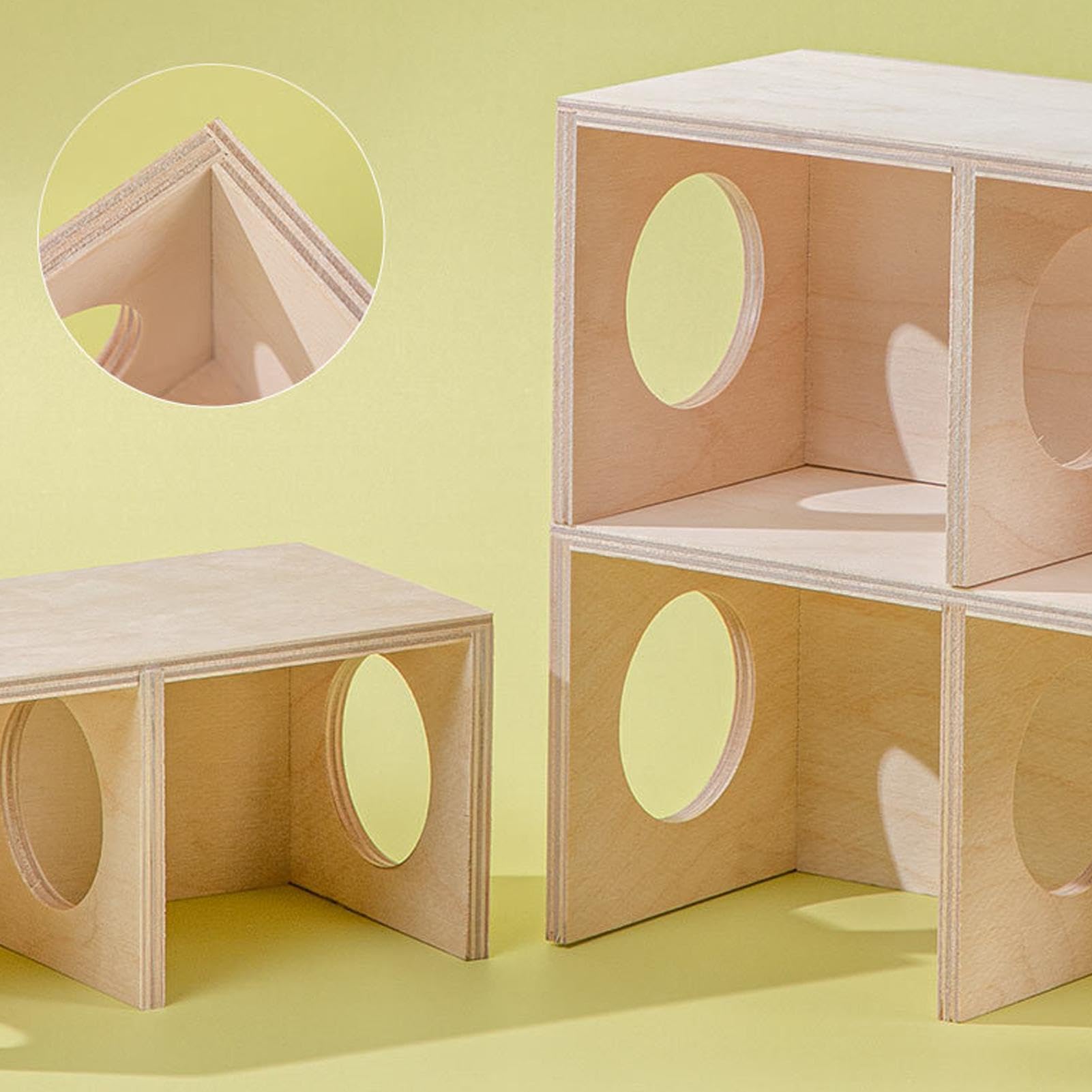 Wooden Hamster Conceal Habitat, 2-Chamber Multi-Room Small Animal Hiding Place, Natural Wood Hamster House and Maze, Cozy Shelter and Landscape Ornament for Hamsters, Gerbils,small Pets
