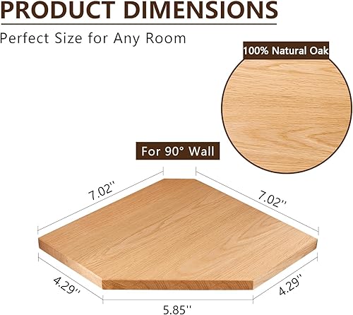 Miniatura 3 de Estante de esquina flotante de madera de roble macizo con agujero de alambre para cable, estante de esquina para plantas pequeñas, soporte de pared