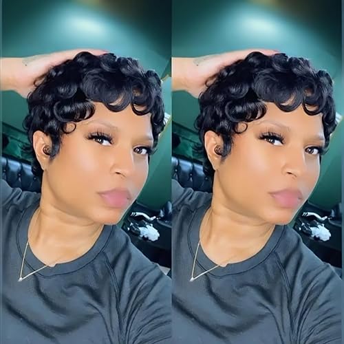 QiaQiaRing Pixie Cut Wigs for Black Women Brazilian Virgin Curly