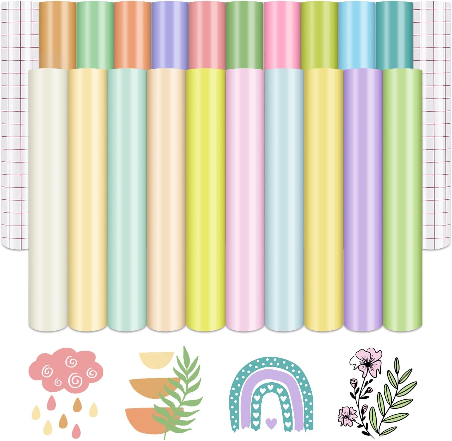 Tintnut Pastel Permanent Vinyl - 20 Sheets 12"x10" Boho Permanent Adhesive Vinyl for Cutting Machine,Waterproof Sheets for Home Decor Self Sticker