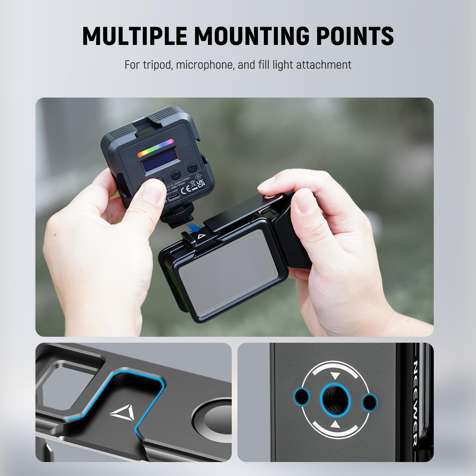NEEWER Zestaw akcesoriów do klatek i uchwytu bocznego, kompatybilny z kamerą DJI Osmo Action 5 Pro / 4/3, ochronny metalowy wideo, adapter magnetyczny, uchwyt przedłużający zimną stopkę, czarny, AC014