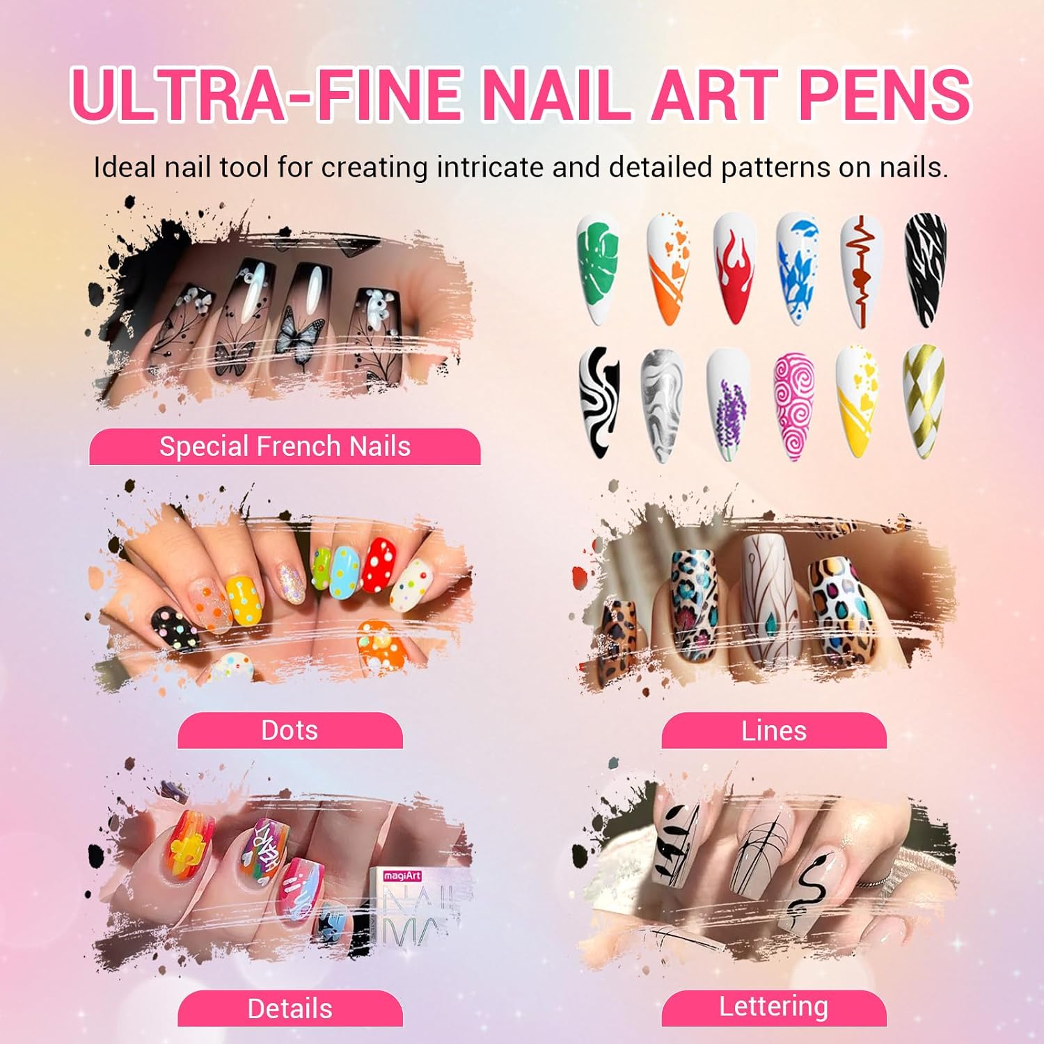 12 Colors Nail Art Pens for Women, Fine Tips Nail Polish Pens Quick Dry, Acrylic Painted Pen Set, 3D Nail Polish Markers for Salon Professional Manicure Tools