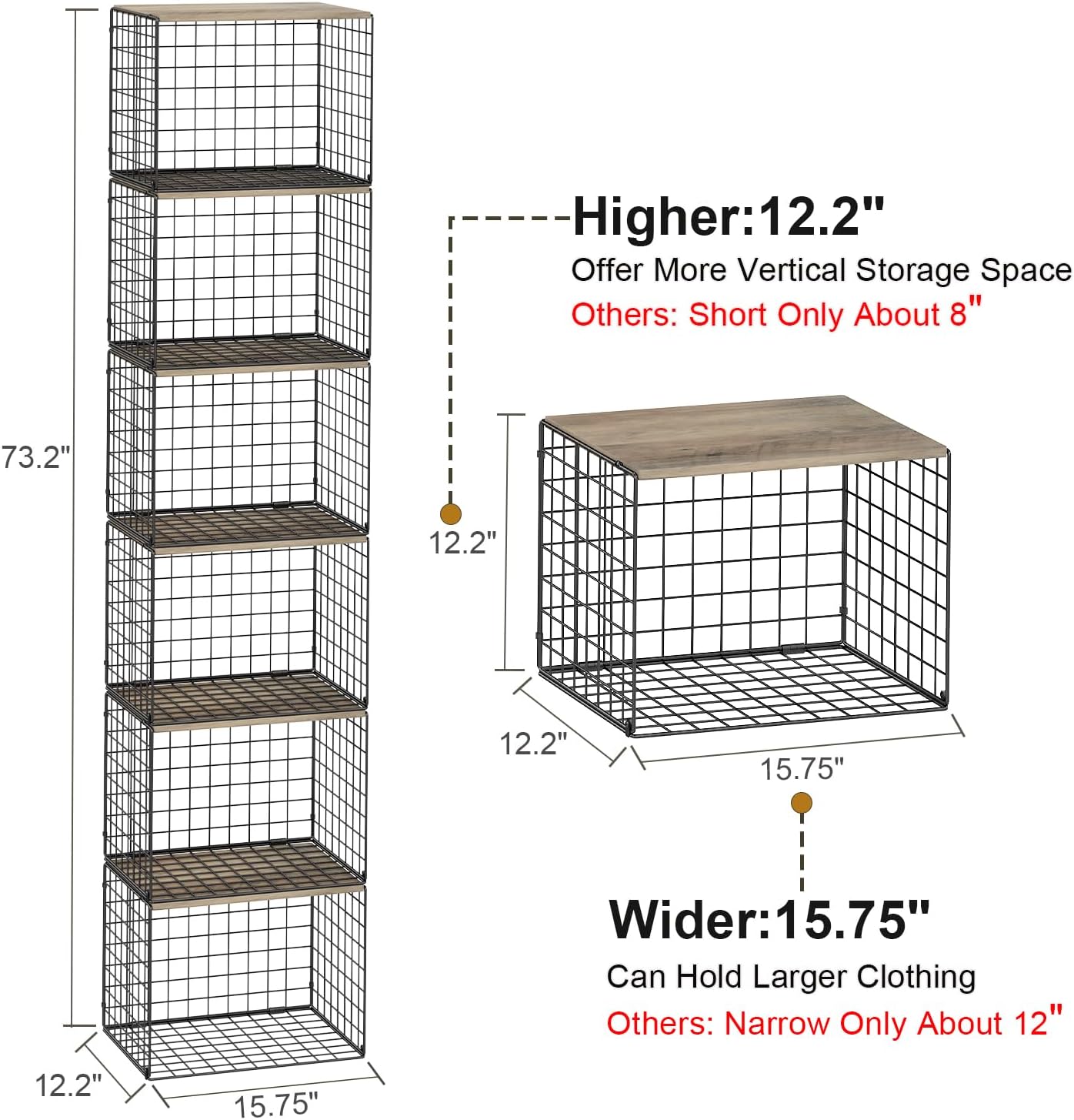 6 Pack Closet Organizers And Storage, Stackable Closet Shelf Organizer Storage Bin Basket For Clothes Sweaters With Top Board, Widened Opening, Heightened Height, Large Capacity, Sturdy, Space-saver Black 6 Pack