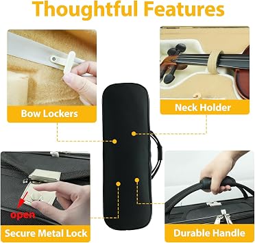 4/4 Full Size Violin Case, Lightweight Portable Carrying Bag, Oblong Professional Hard Case with Shoulder Straps, Plush Lining for Students & Players, Black & Beige