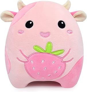 8 Inch Strawberry Cow Plush - 3D Cute Cow Stuffed Animals Pillow Toy - Kawaii Cow Plushie - Cow Pillow Plush for All Ages - Gift for Christmas Birthday Children's Day Home Decoration