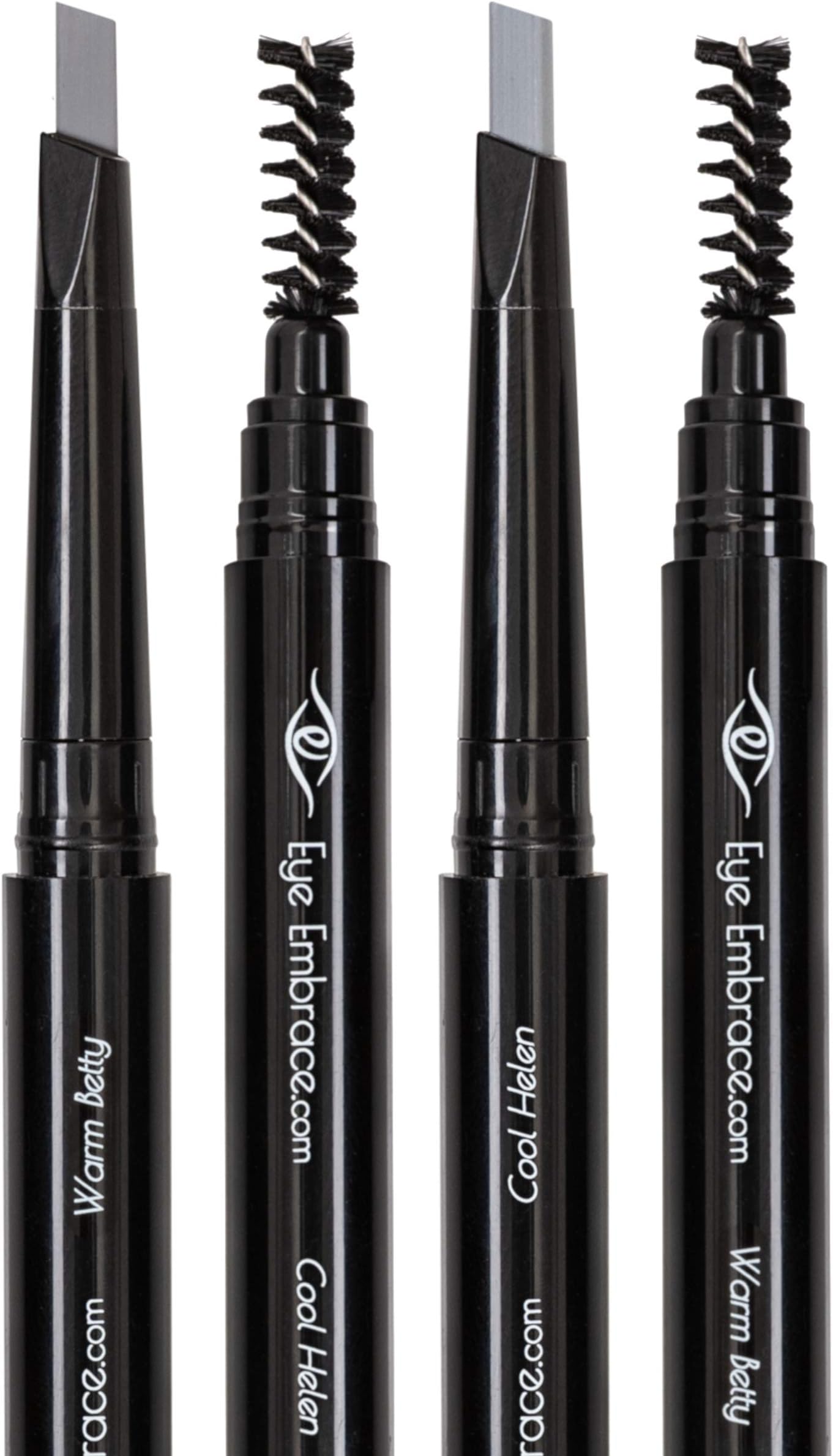 Light Gray Eyebrow Pencils: Warm Betty & Cool Helen 2 Pack Bundle - Waterproof, Double-Ended Automatic Angled Tip & Spoolie Brush, Cruelty-Free