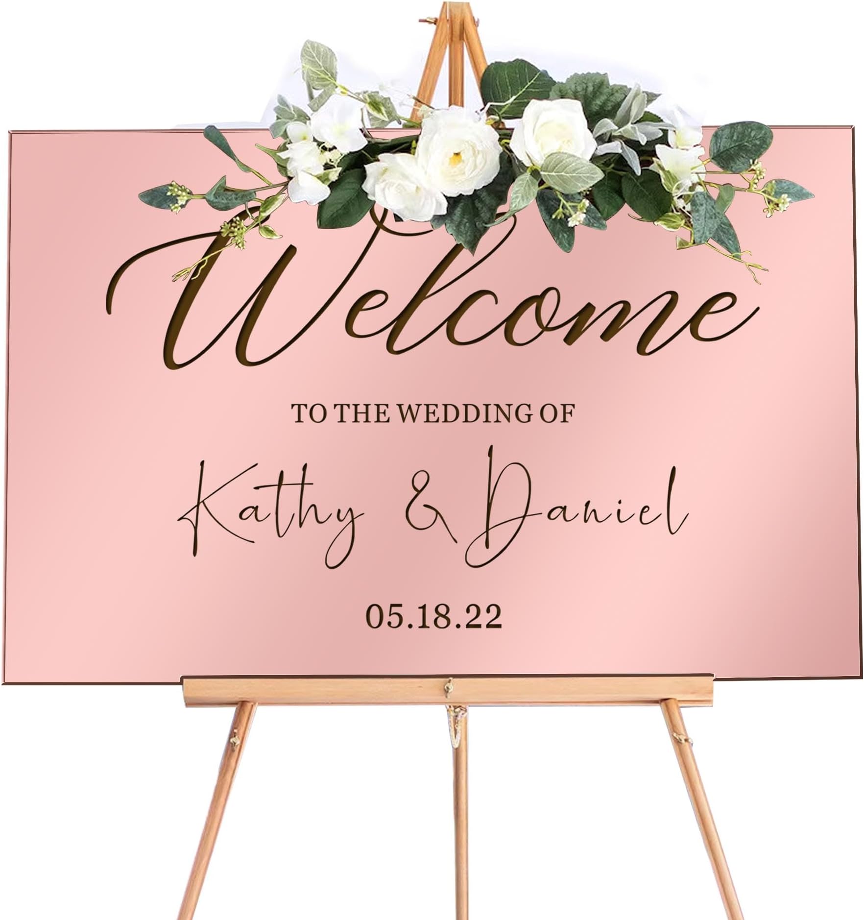 Welcome to Our Wedding Sign Personalised Wedding Entrance Sign Custom Welcome Weddings Signs Mirror Acrylic Guide Plaque Weddings Mirror Signs(Rose Gold S Design 1)