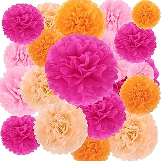 BestoFun 16 Stück Rosa Seidenpapier Pompoms Deko Orange Rose Pompons Herbst Deko Autumn Decor für Hochzeit Tischdeko Geburtstagsdeko Party Gartenparty