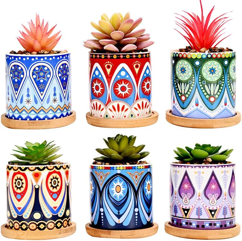 simpa 6PC Decorative Mixed Pattern Ceramic Plant Pots - Bohemian Design ...